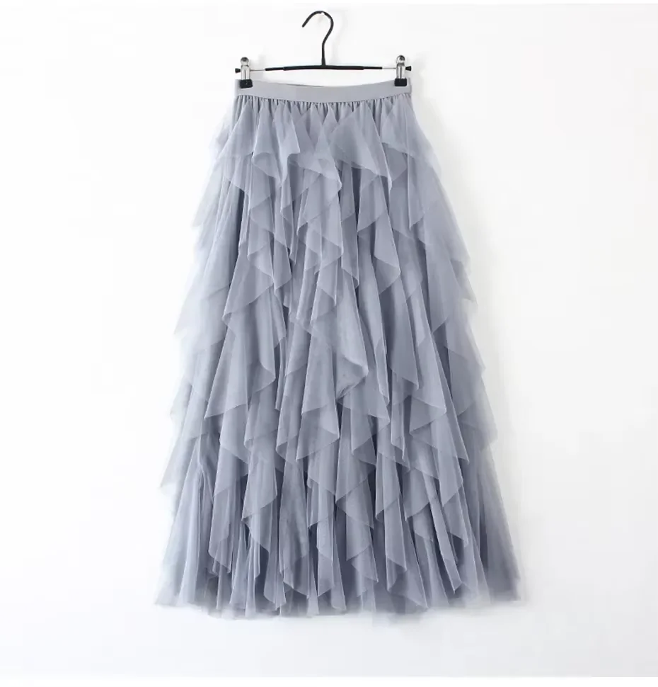 Women's High Waist Tulle Mesh Irregular Tutu Skirt Elastic A-Line Gauze Skirt Pleated Long Hi Spring Summer New 5