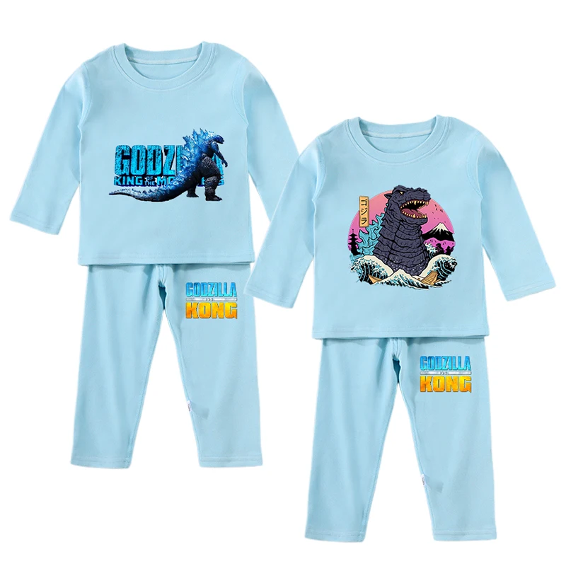 Godzilla Kong-Pijama de manga larga para niños, traje grueso y