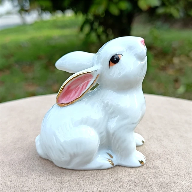 Porcelain Hare Figurine Hand Painted Ceramics Pose Rabbit