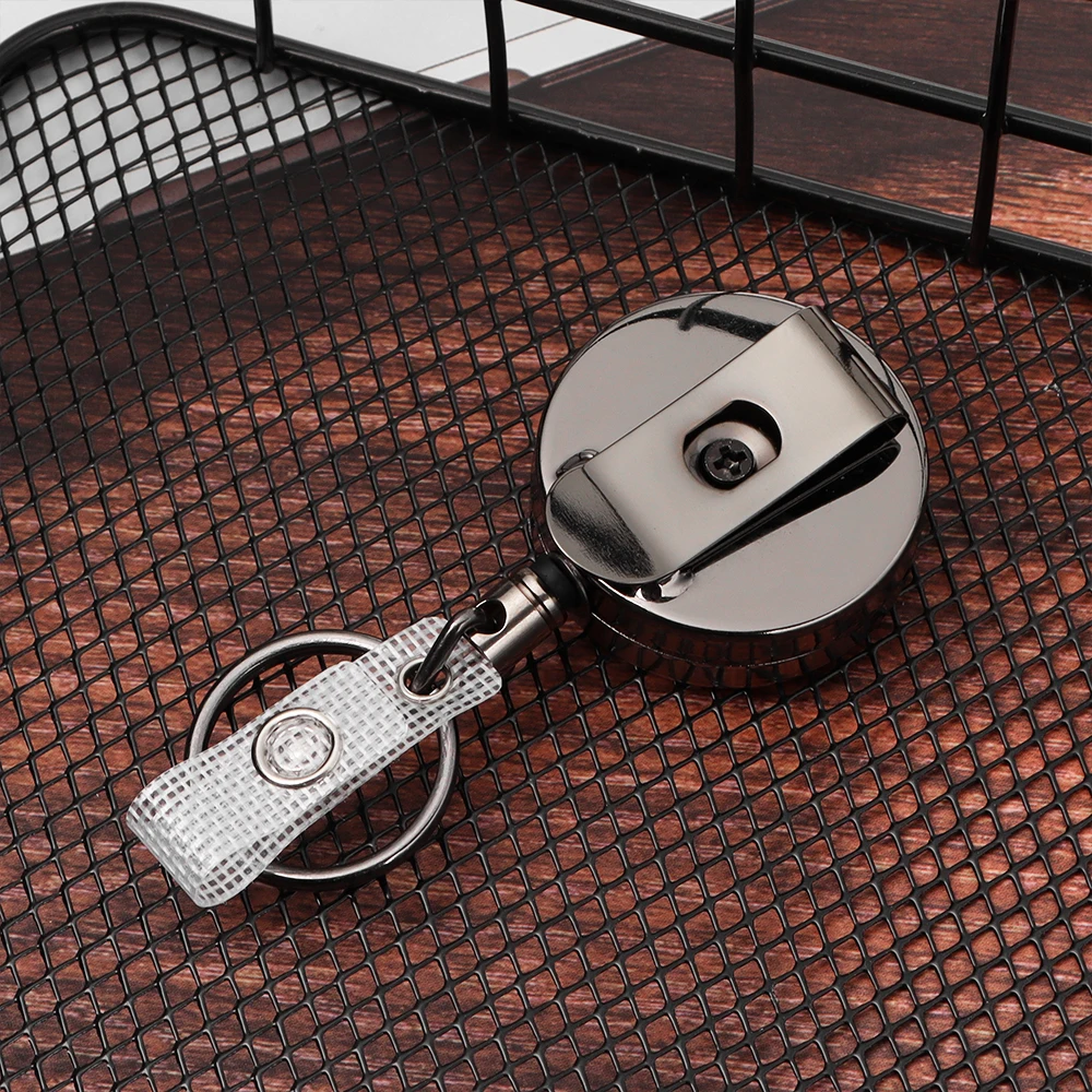 Retractable Metal Card Key Ring Clip Wire Rope Pull Keychain Reel ID Lanyard Badge Holder