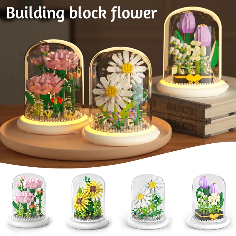 Fashionable Flower Bouquet Building Blocks Set Insteresting Handicraft Ornaments For Boys Girls Kids