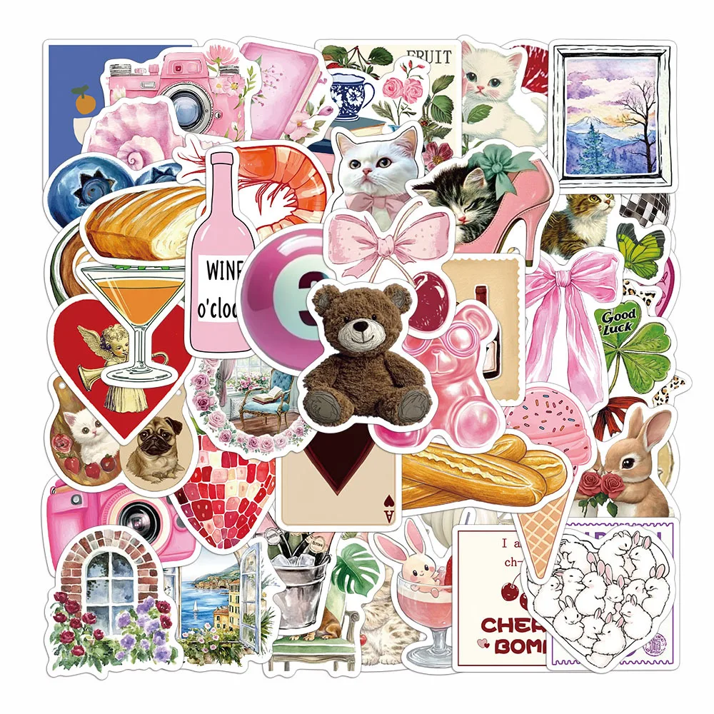 50 Pezzi Adesivi Estetici per Pinterest, Fai-da-Te, per Diario, Cover Telefono, Scrapbook - immagine 2