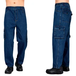 Work Clothes Men's Trousers Wear-resistant Scald-proof Cotton Loose Jeans, Electric Welder's Work Clothes on Construction Site