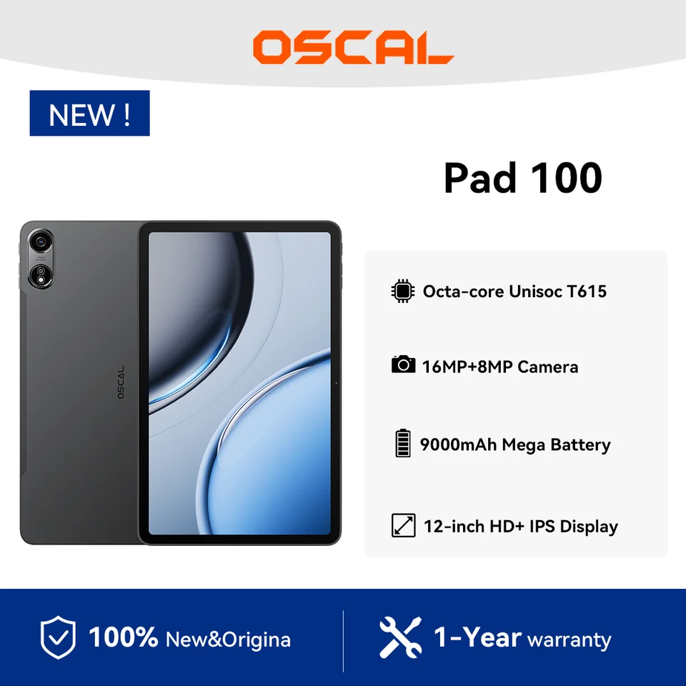 OSCAL Pad 100 Tablet, 12'' 2K IPS Display 9000mAh, 8GB or 12GB RAM