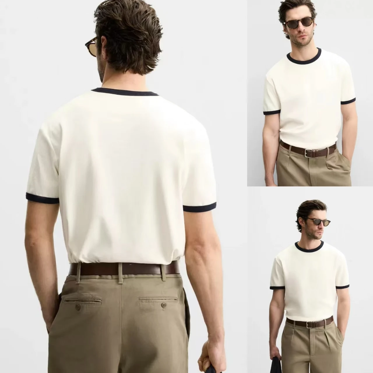 Summer 2025 Men's Slim Fit round Ne ort Sve T-irt Pure Cotton New Arrival Multi-Color Contrast Stripe Design Top