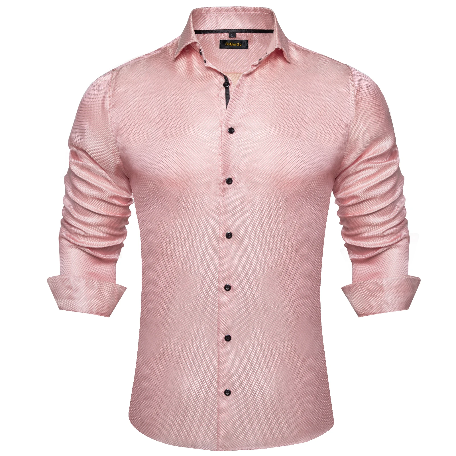 Men Pink Solid Silk Long Sleeve Dress Shirt