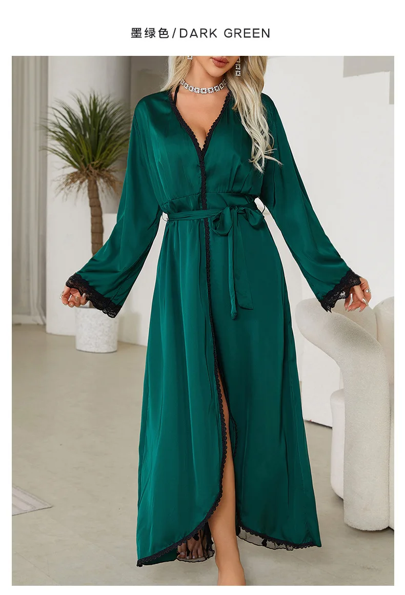 Vestidos De Novia Neue Seide Satin Spitze Robe frauen Nachtwäsche Lose Frühling Herbst Sommer Bademantel Weibliche Homewear Dressing Kleider – Detail 17