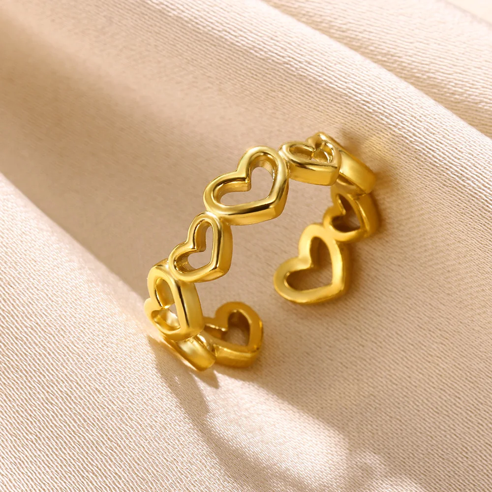 Stainless Steel Rings for Women Gold Color Couple Jewelry Aesthetic Accessorie Adjustable Punk Embossed Hollow Ring finger ring stainless steel ring couples rings adjustable rings gold color rings opening ring
