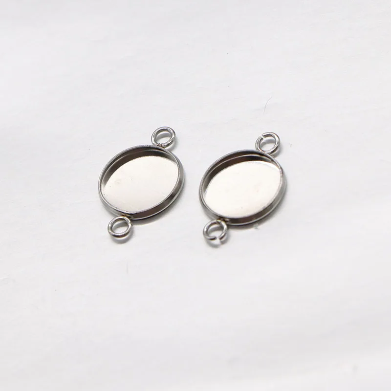 100pcs/lot Inner 12mm Stainless Steel Connector Setting Cabochon Base Cameo Bezel Two Loop Round DIY Jewelry Making Components