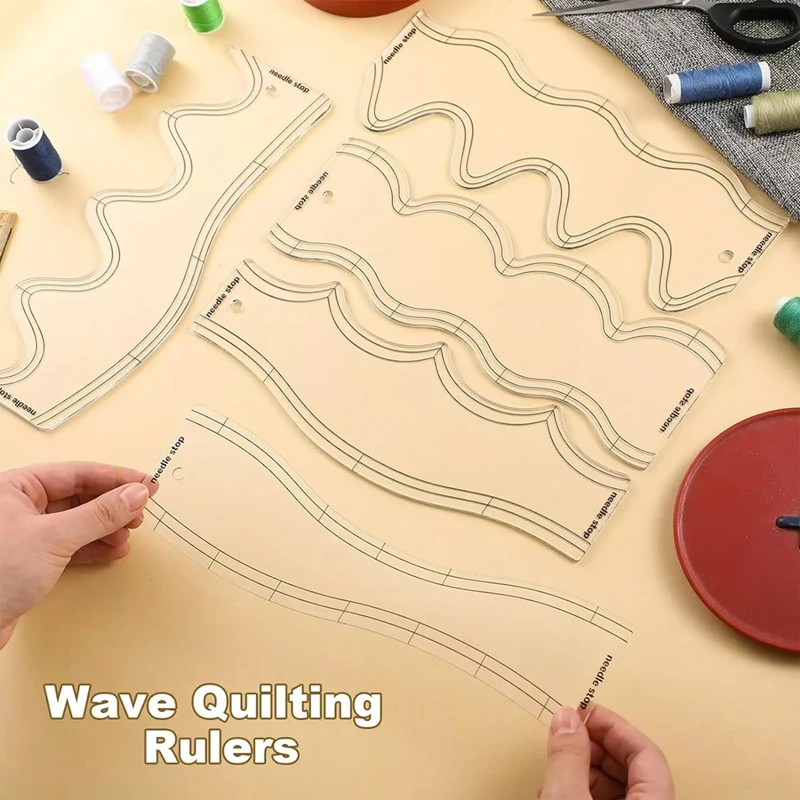 5 Pcs Acrylic Wave Ruler Quilting Stencils DIY Drawing Template Measure Tailor Ruler Soft Patchwork Ruler-A03I
