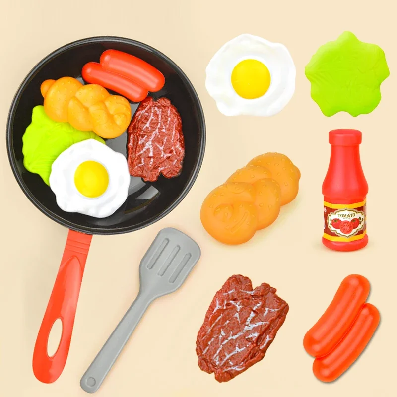 

8Pcs Pretend Play Pot Steak Vegetable Bread Hot Dog Omelette Kitchen Food Toys Simulation Kitchenware Play Set Children Girl Toy