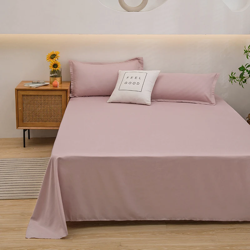 Washed Cotton Flat Bed Sheet Solid Bed Cover Single Double Queen King Size Bedsheet Linens Soft Bedspread (Pillowcase Can Order) 4
