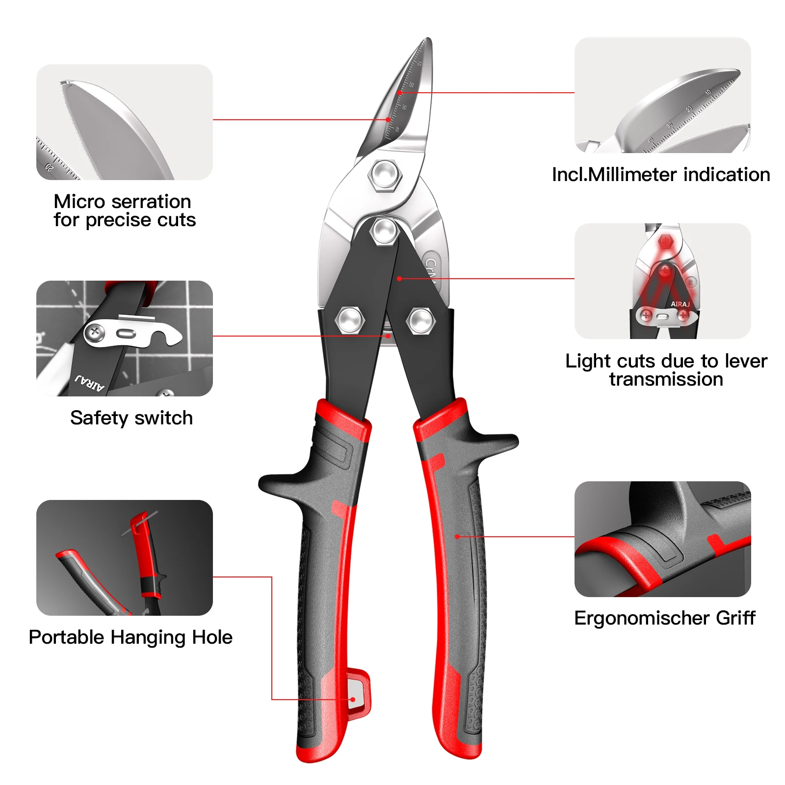 AIRAJ Multifunctional Scissor Aviation Metal Sheet Cutting Snip Cutter Multi-directional  Industrial Professional Hand Tool 4
