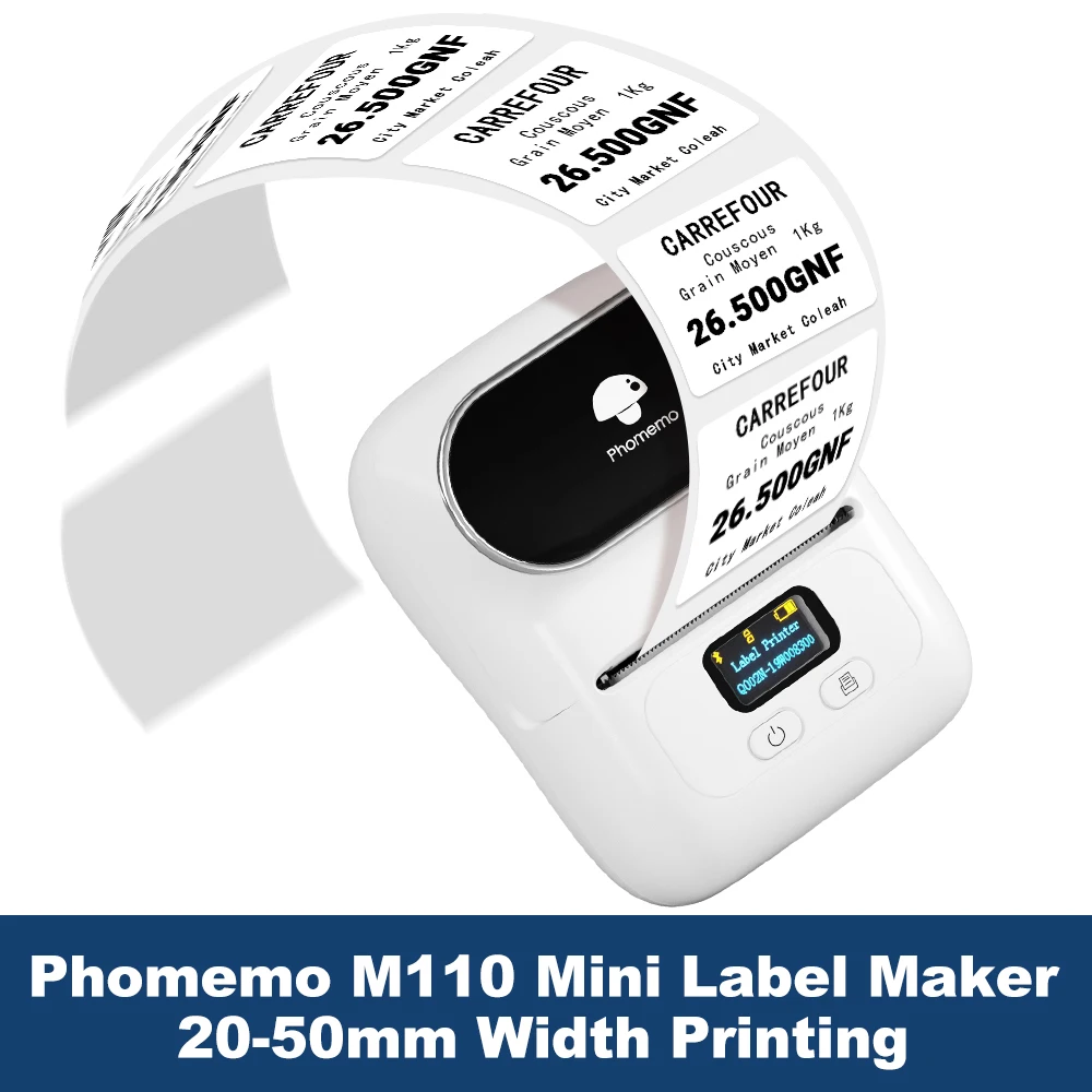 Phomemo-impresora de etiquetas M110, máquina de impresión de etiquetas de código de barras para dirección, código de barras, ropa, foto, logotipo, joyería, venta al por menor, negocios