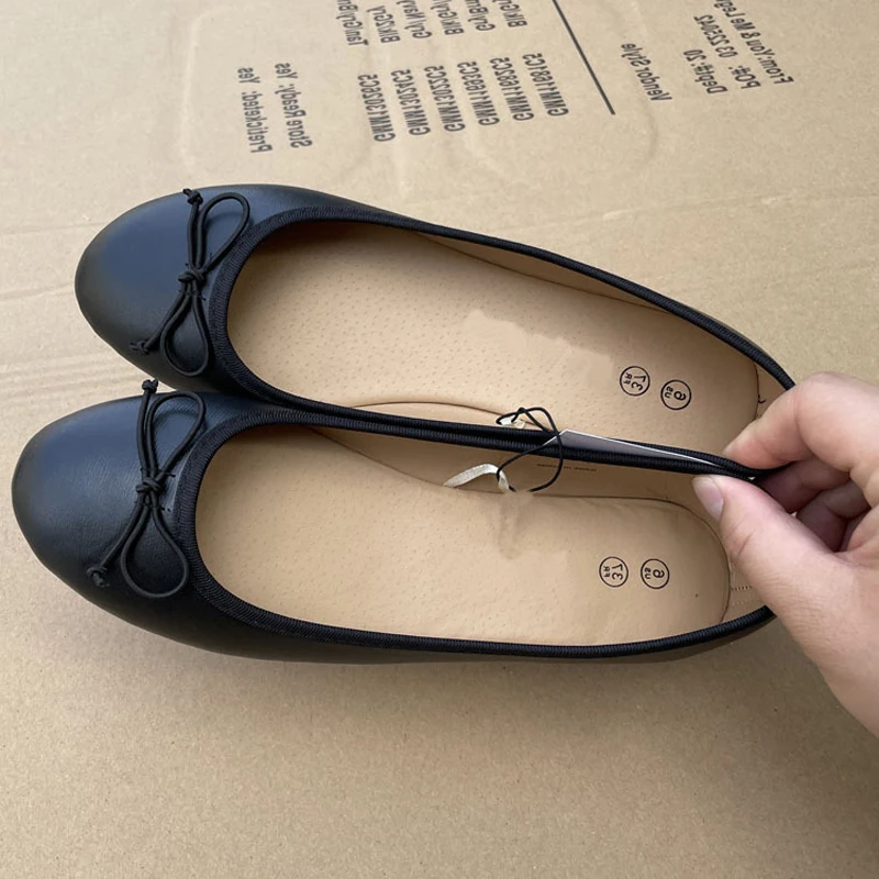 Elegant Bowknot Ballerina Women's Flat Round Toe Comfort Slip-On Ladies Loafers Leather Single Mules Shoes 4