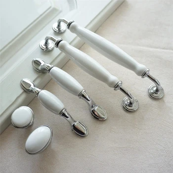 White Ceramic Chrome Cabinet Handles 1