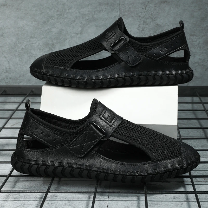 

Summer Men Sandals Genuine Leather Mens Casual Shoes Outdoor Men Leather Sandals for Men Beach Shoes Roman mens Shoes