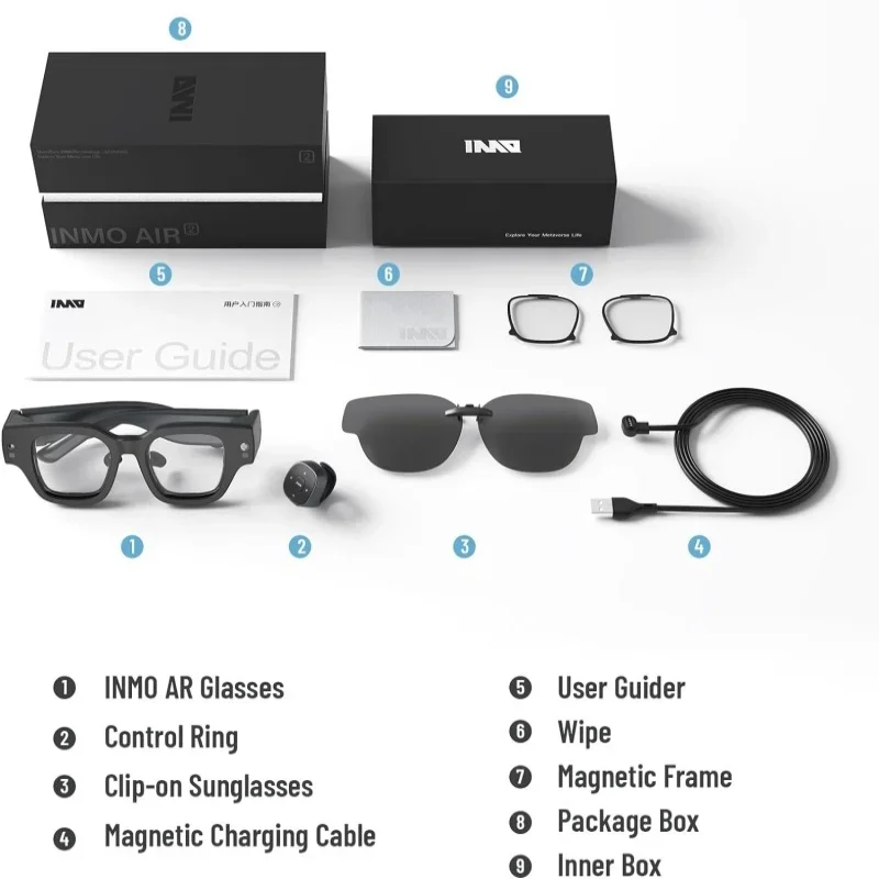 Smart AR Ring Inmo Air 2 Control Camera Global Glasses Real Time Translation Multiple Languages Micro OLED Screen Portable