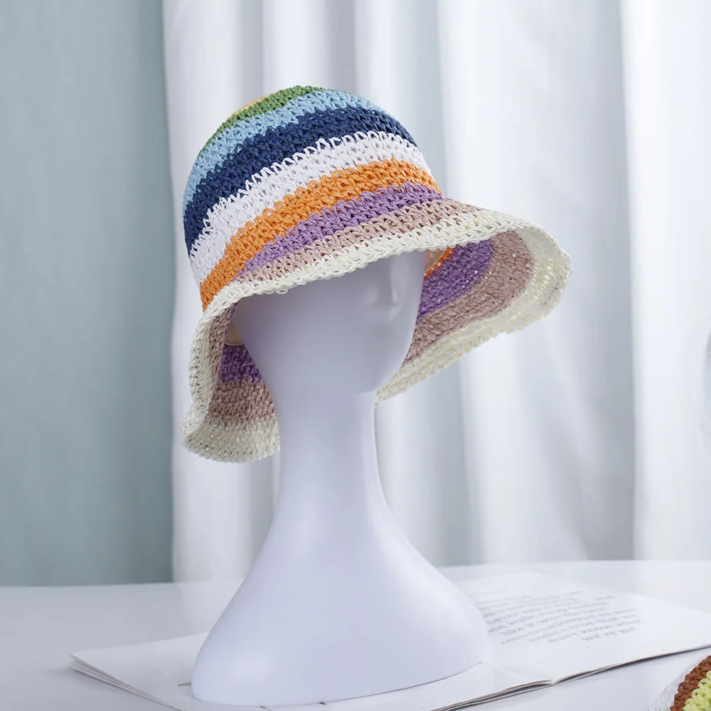 Chapeau de pêcheur en paille crochetée, style plage, pour femme