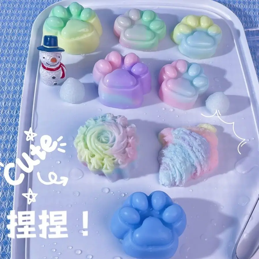 Fidget toys squishy toys stress relief toys childrens toys cat's paw decompression toys soft cute 3D elastic jelly squishy toys rainbow color mochi girls kawaii decor birthday gift