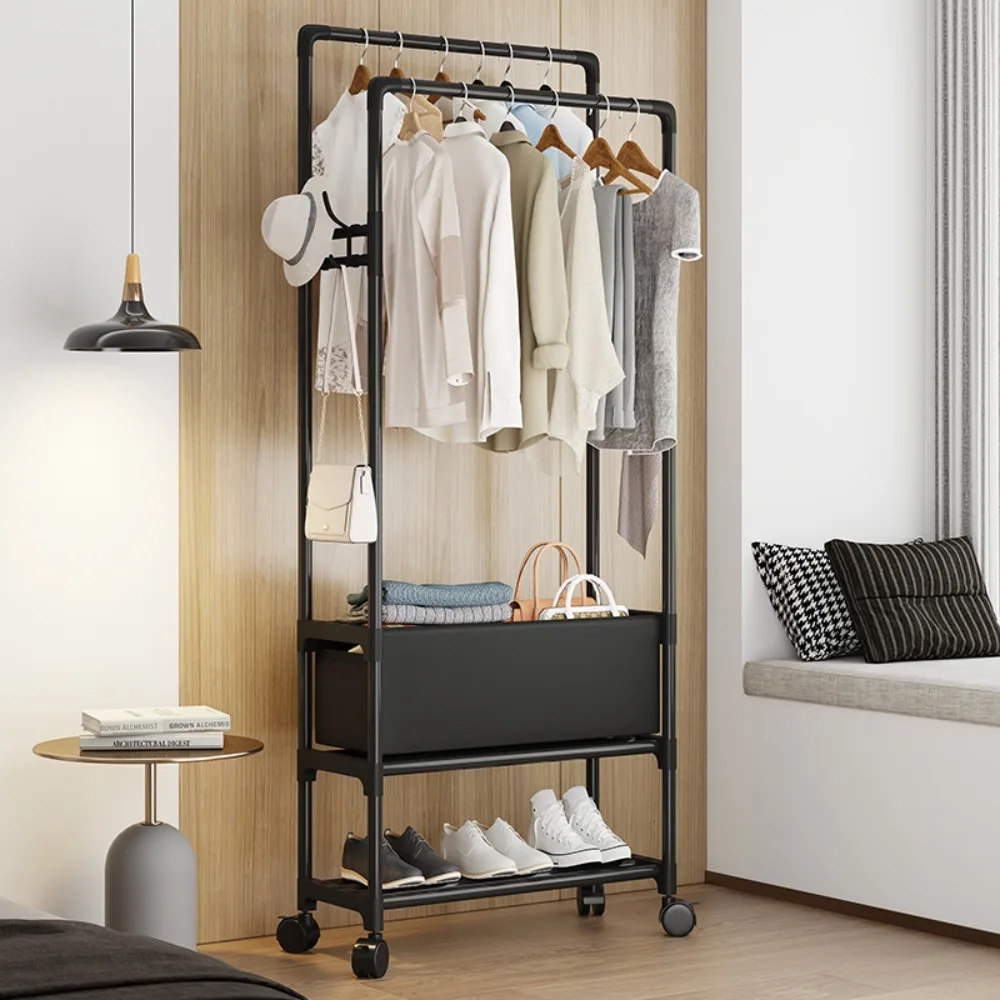 Double Pole Coat Rack Clothing Rack Stand Shoe And Hat Integrated Shelf clothes rack shoe and hat racks