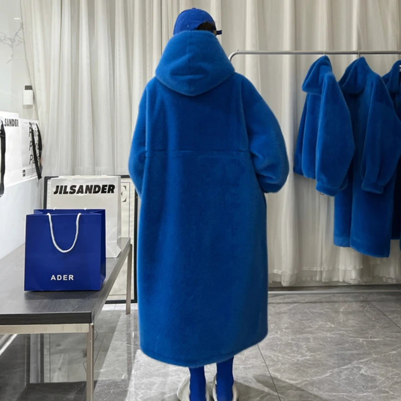 2023 Winter Long Over The Knee Thicken Warm Women Outcoat Fashion Hooded Faux Fur Coat Loose Casual Korean Style Fashion Outwear