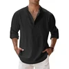 Streetwear Men Lightweight Shirts Long Sleeve Henley Cotton Linen Shirts for Men Beach Hawaiian Shirts Breathable Collar Tshirts 3