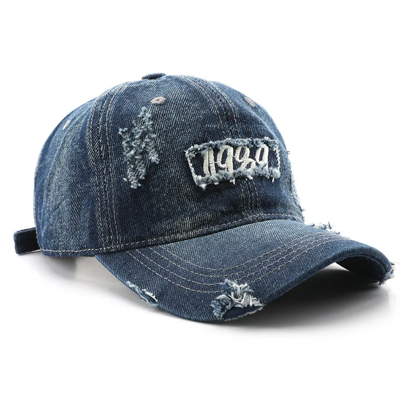 Retro Washed Old Letter Embroidered Hole Peaked Cap Trendy Personality Men's And Women's Visor Baseball Cap Outdoor Fishing Trip