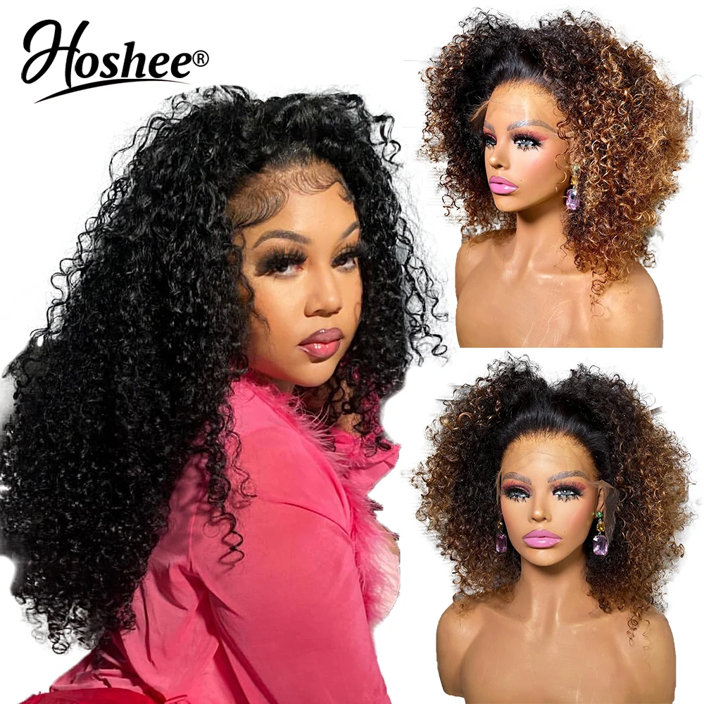 4x4 Lace Closure Wig Remy Human Hair 250% Honey Blonde Ombre Colored Wig Kinky Curly 13X6 Lace Front Human Hair Wigs For Women