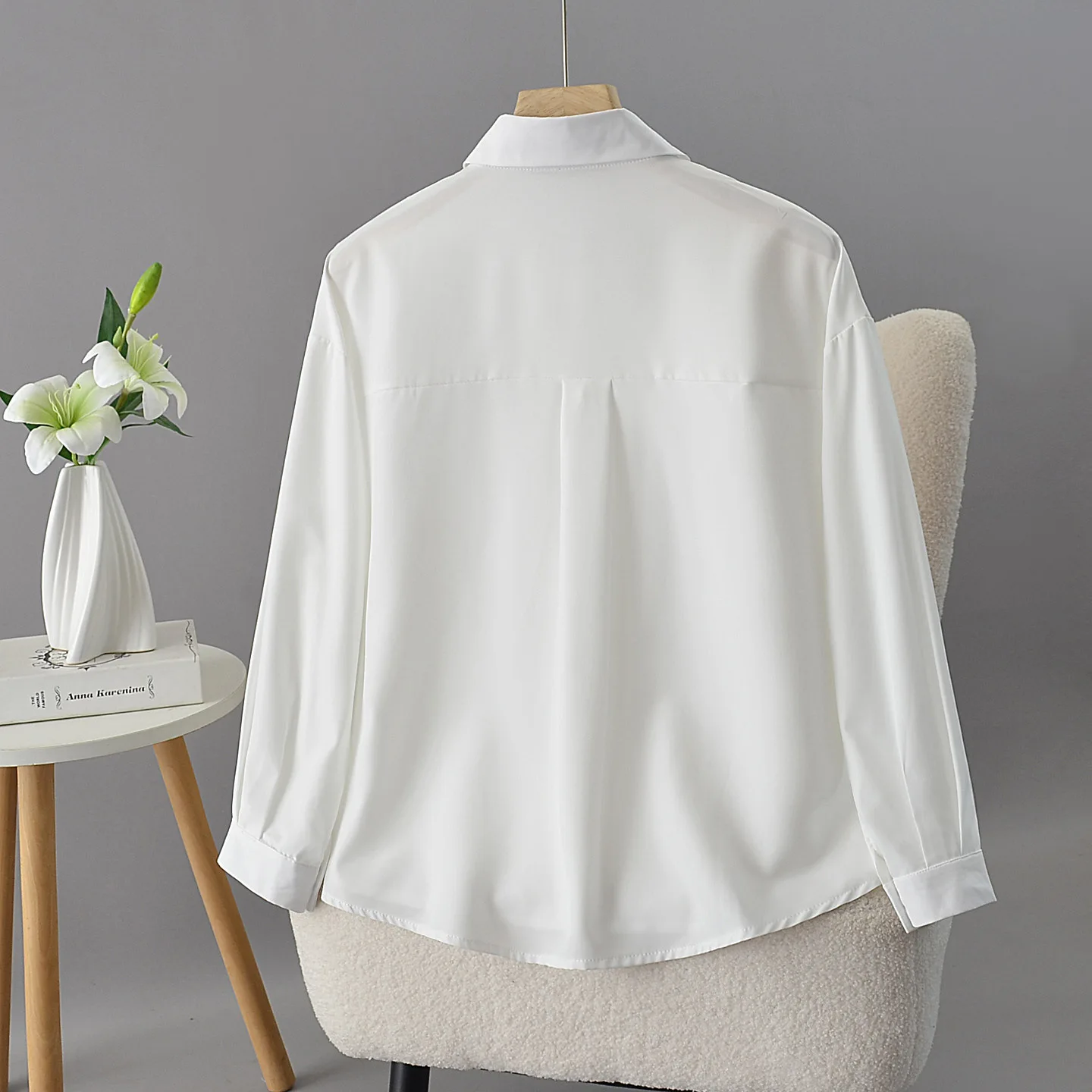 Plus Size Women's Blouses 2025 Autumn New Style Elegant Long Sleeve Shirt Solid Color Lapel Top 5955