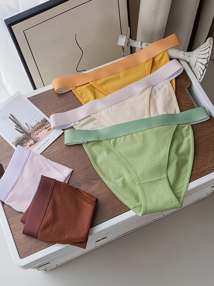5-piece candy-colored single-strap, slightly sexy cotton high-slit women's briefs, simple women's underwear