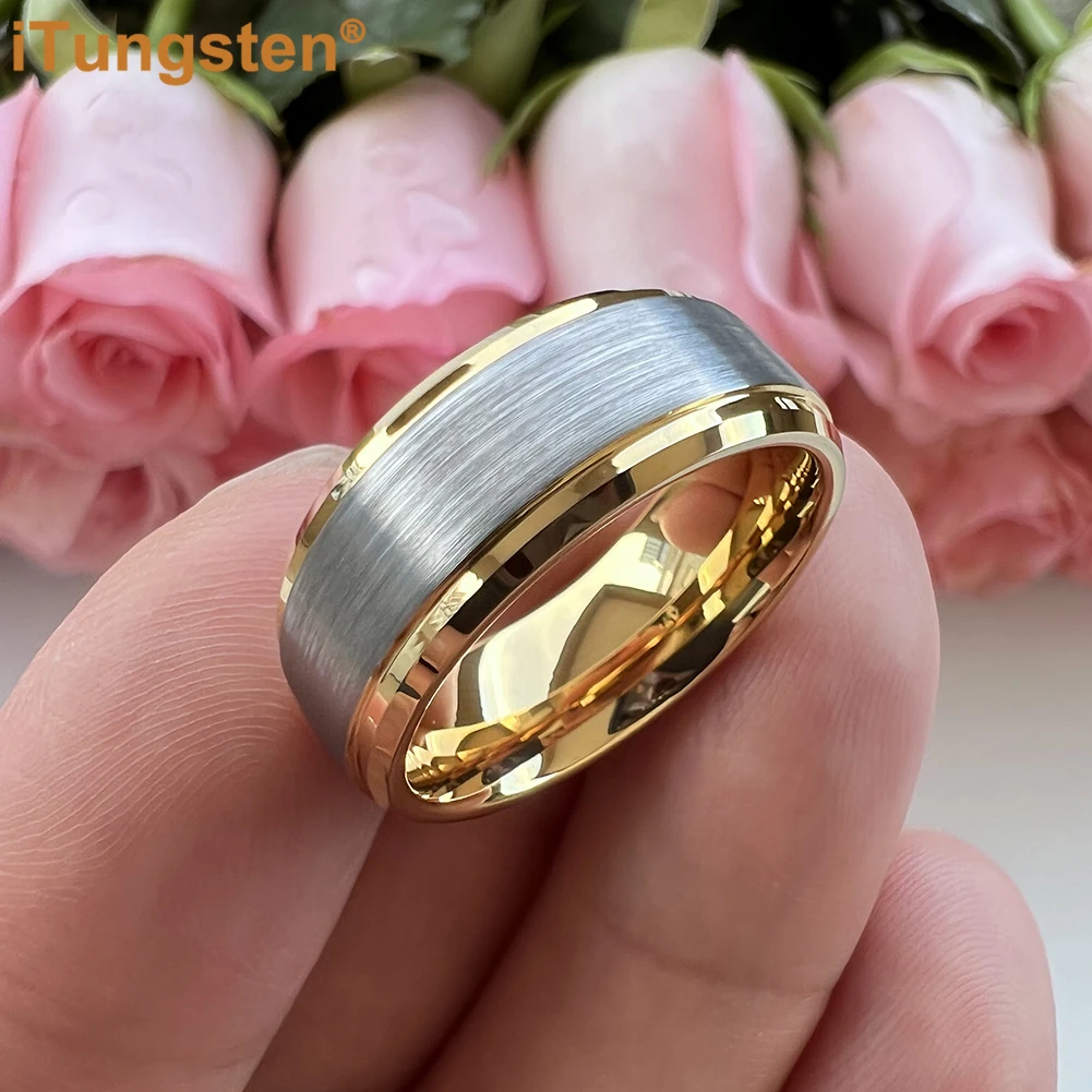 iTungsten 6mm 8mm Men Women Best Seller Ring Tungsten Engagement Wedding Band Trendy Jewelry Stepped Beveled Edges Comfort Fit 6