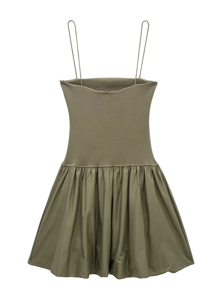 Willshela Women Fashion Solid Pleated Patchwork Backless Mini Dress Vintage Thin Straps Square Collar Female Chic Lady Dresses 5