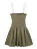Willshela Women Fashion Solid Pleated Patchwork Backless Mini Dress Vintage Thin Straps Square Collar Female Chic Lady Dresses 5