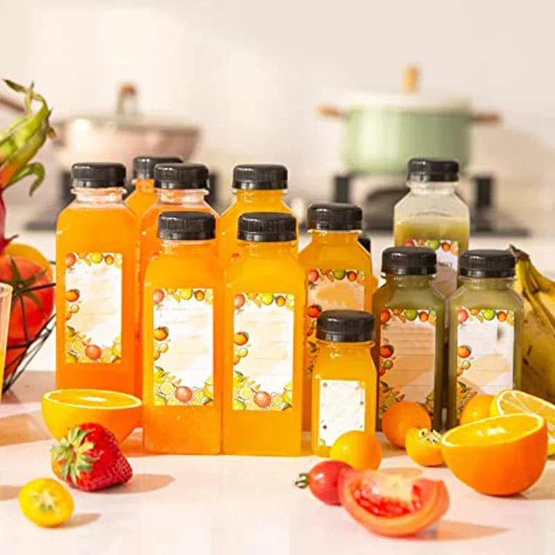 12 Bottiglie Di Plastica Da Riempire Da 60 Ml Per Succhi E Frullati, Con Adesivi E Spazzola, Senza BPA, A Prova Di Perdite