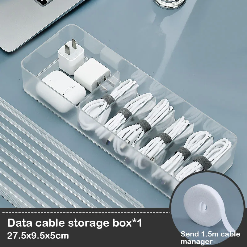 Transparent Desktop Data Cable Storage Box Mobile Phone Charger Power Cord Organize Case Partitioned Box With Cover 