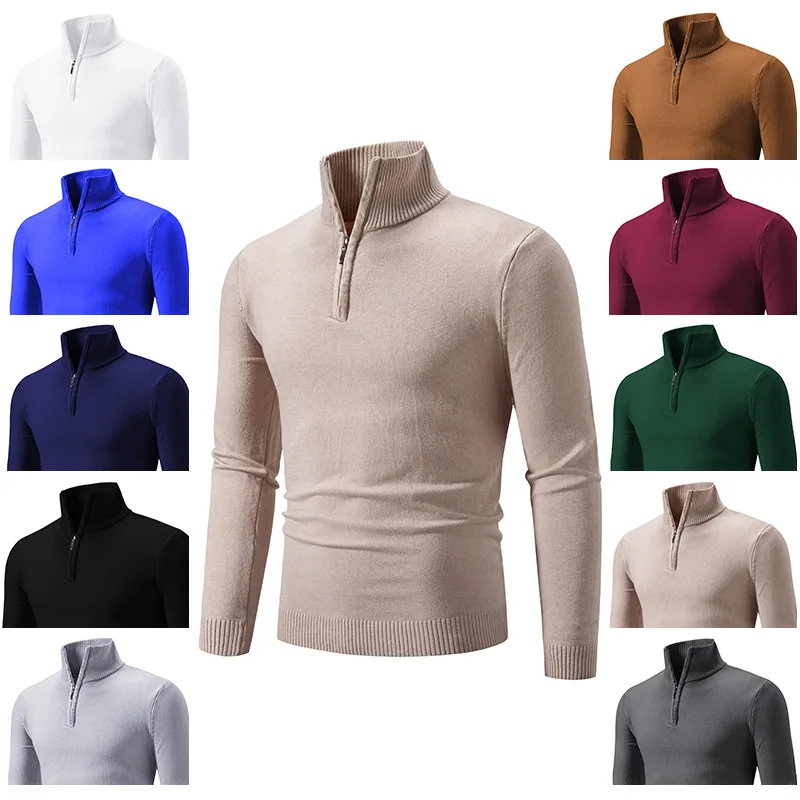 

Мужской Однотонный свитер, трикотажный пуловер с воротником до локтя, 10 цветов, Осень-зима 2024