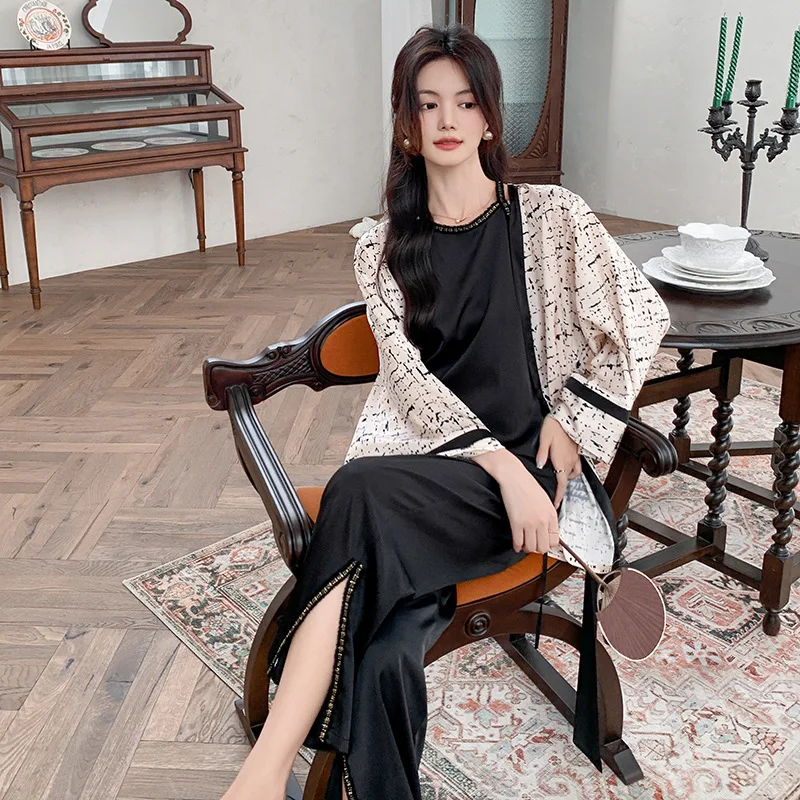 

Spring New Temperament Loose Ice Silk Ladies Pajamas Thin Robe Elegant New Chinese High Quality Comfortable Pyjamas Robe Pj