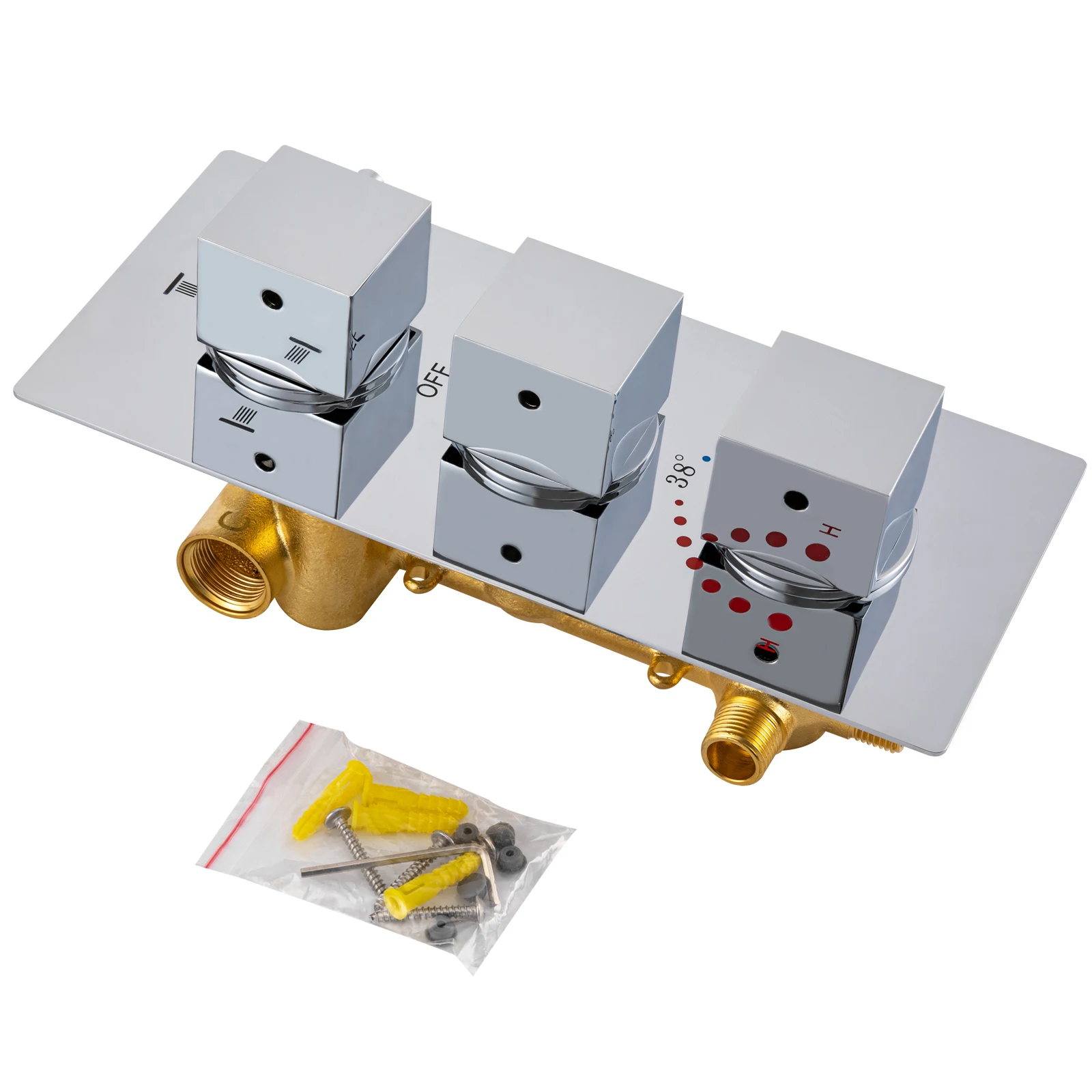 Description Picture 5 of itemBrass Concealed 3-Way Shower Diverter Thermostatic Mixer Faucet Mixing Valve