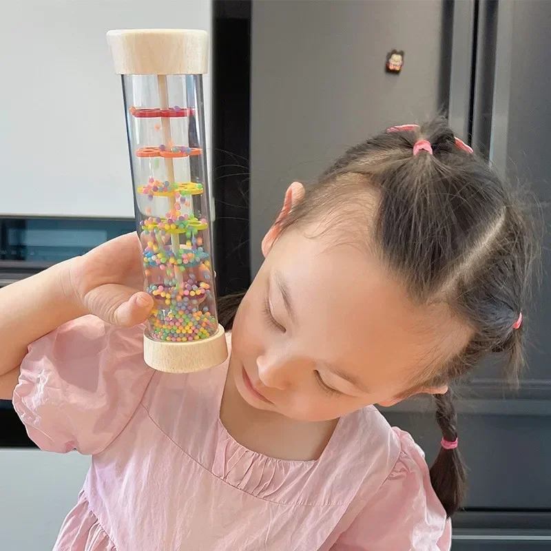 Montessori Baby Rain Stick Rainbow Hourglass Rain Music Rattle Baby Educational Toy Colorful Montessori Sensory Toys for Kids 2