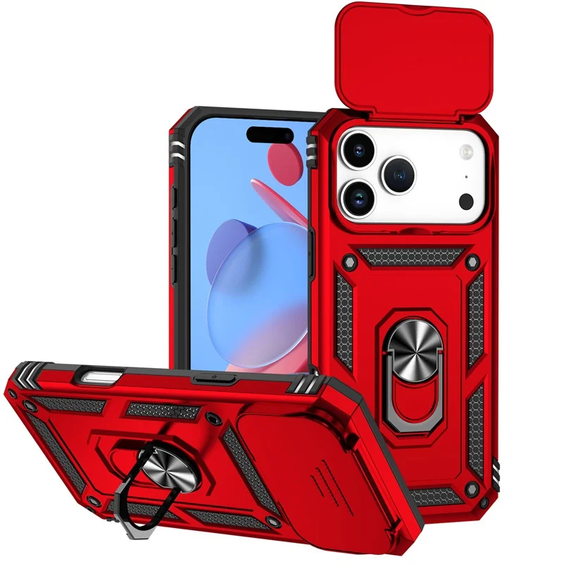 Premium Armor Case with Slide Camera Lens Protector and Magnetic Ring Stand