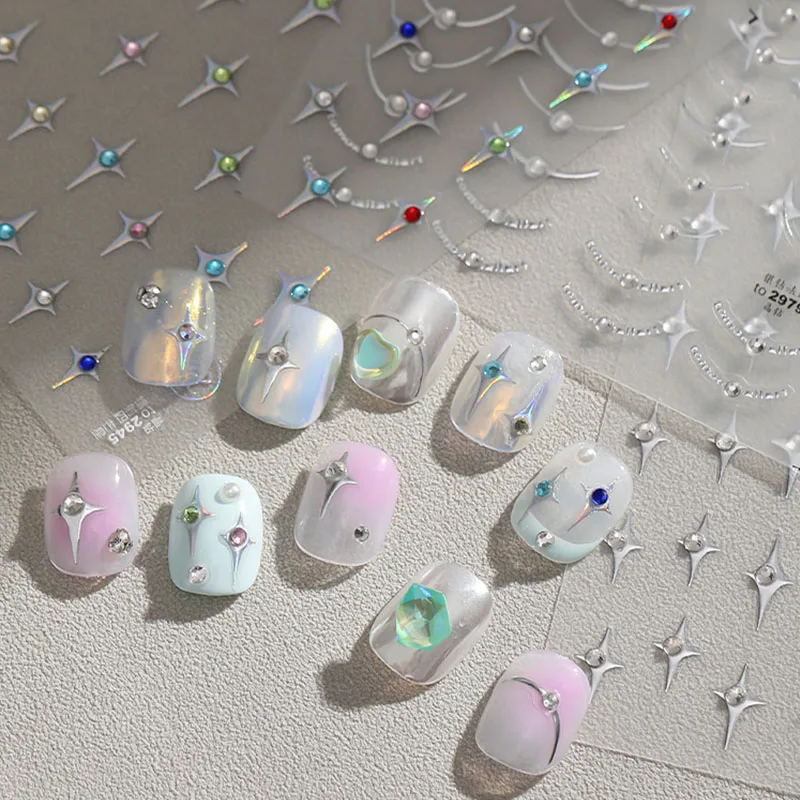 

Fashion Silver Light Four Point Star Nail Art Stickers Manicure Designs Crystal Diamond Self Adhesive Decoration Decals
