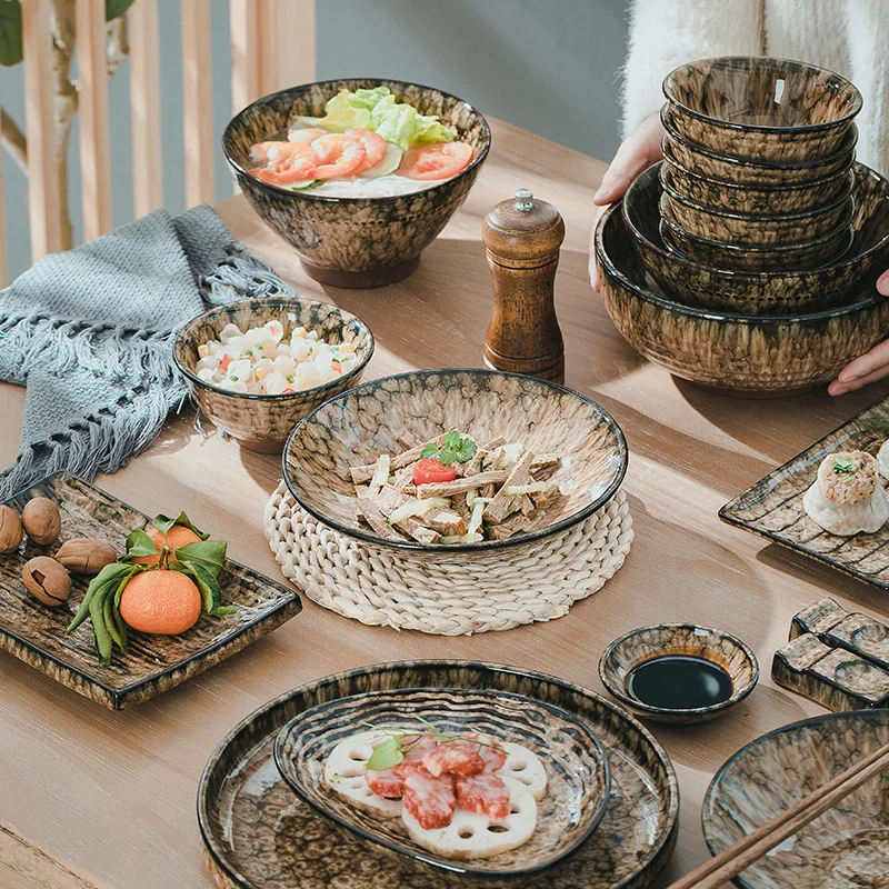 

Creative Japanese-style tableware set for household retro personality Jingdezhen underglaze color dishes