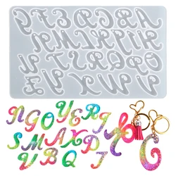 Resin Keychain Letter Molds with Hole Diy Crystal Resin Drop Glue Alphabet English Word Pendant Keychain Resin Silicone Molds