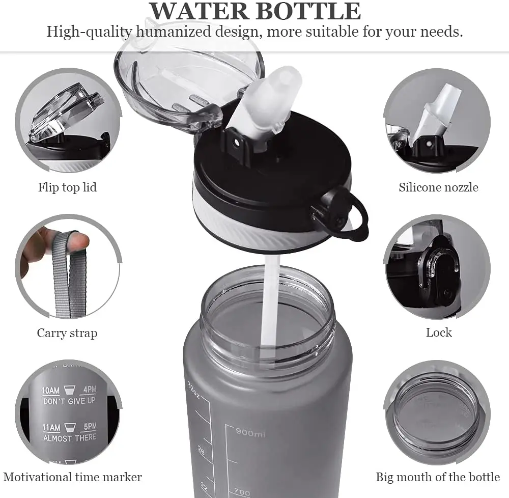 1L sportvattenflaska med sugrör 1 liter med Time Maker läckagesäker BPA-fri frostad kopp för utomhussportdricksflaska_voghion.com