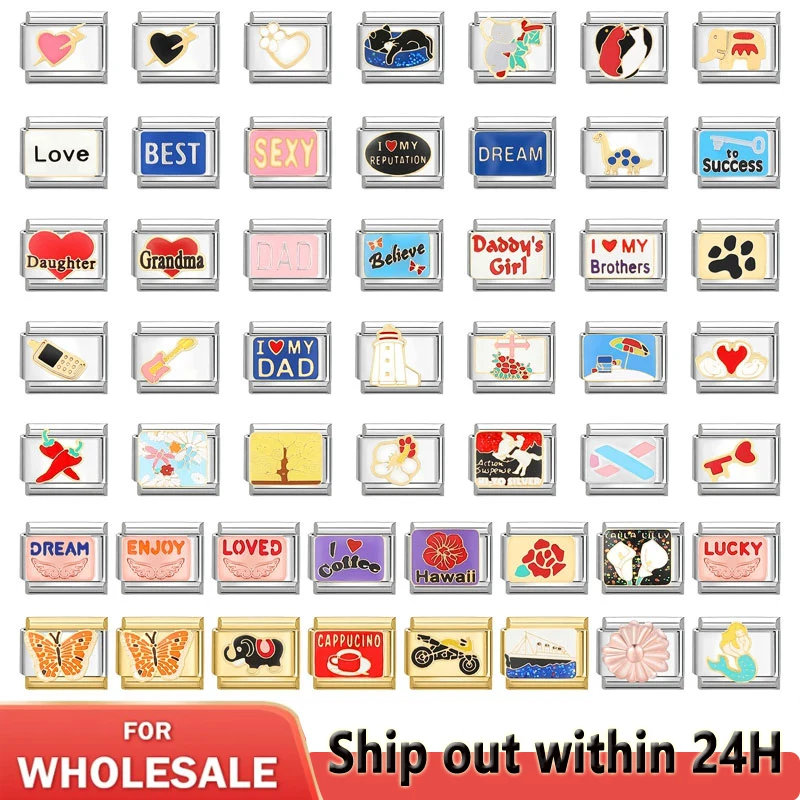 

2024 New Module Bracelet Polar Bear Butterfly Cute Charm Italian Links Fit 9mm Bracelet Stainless Steel Making Diy Jewelry