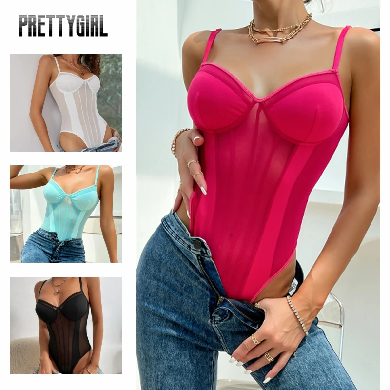 Women's Jumpsuit Bodysuit Lace Mesh Through Top Fashion Trend Street Metal Chain Design Bodysuit Open Crotch Lingerie Lady summer fashion new women s clothing mesh stitching tube top hollow out navel suspenders sexy jumpsuit women lady party rompers