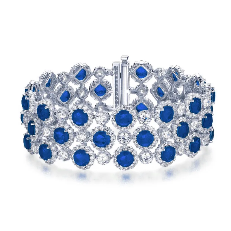 

ZOCA Luxury Solid 925 Sterling Silver Round Sapphire Gemstone Chain Bracelets For Women Bangle Fine Jewelry Wholesale