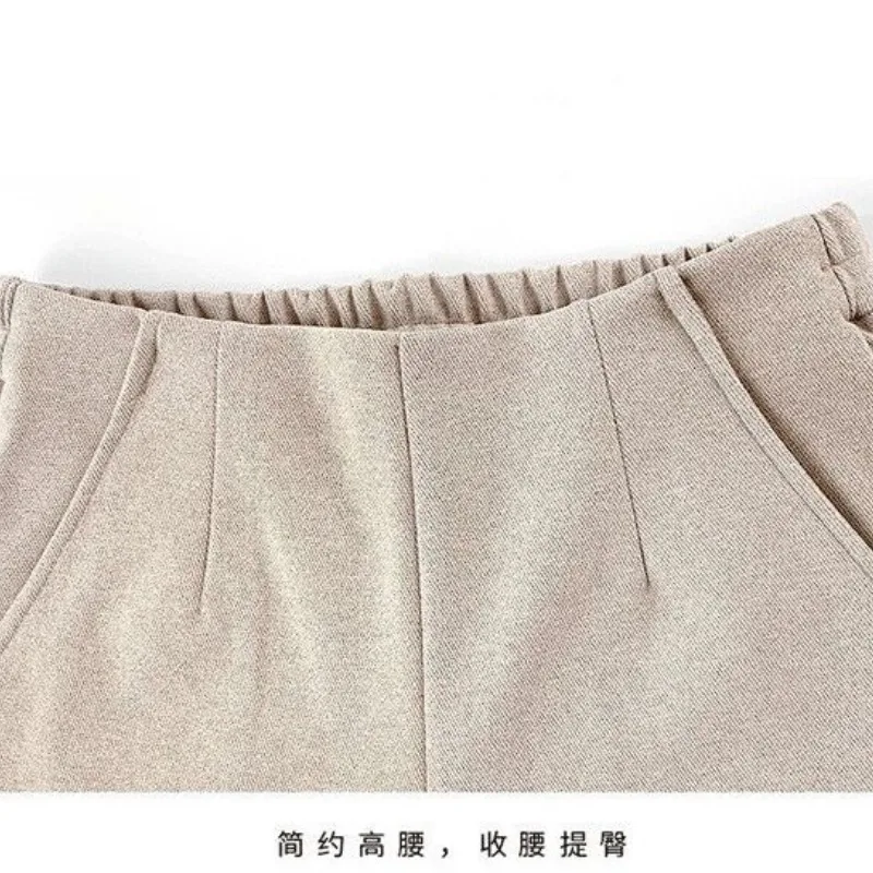 Women's Thick Woolen Autumn and Winter Solid Color Loose New Korean High Waisted Elastic Ruched Pockets Straight Casual Pants