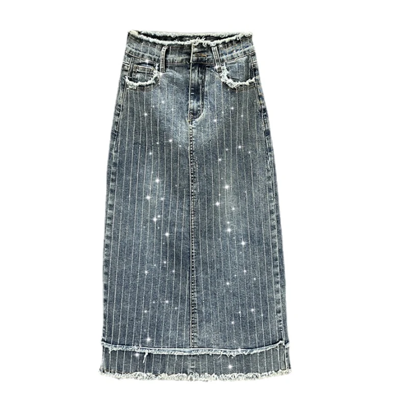 

Heavy Industry Full Diamond Denim Skirt for Women 2024 New Spring High Waist Slim Fit Slimming Hip-Wrapped Mid-Length Skirts